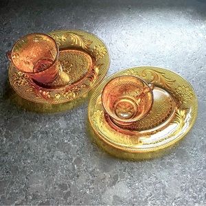 Vintage Tiara Indiana Glass Sandwich Snack Plate and Cup Set in amber glass